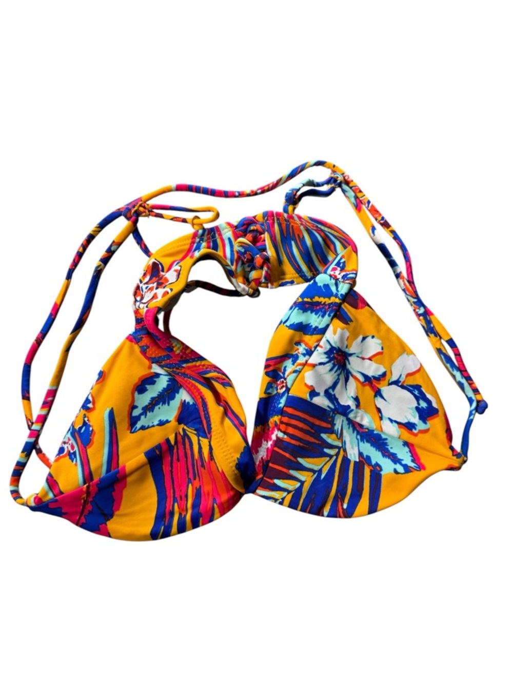 George Ladies Triangle Bikini Top Tropical Floral Yellow Multicolor‎ Size M